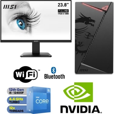 MSI Şafak-Ofis Pc 24" Monitörlü Intel Core I5 12400F Gt 4gb 16GB Ram 500GB M.2 SSD 600W Win 11 Pro