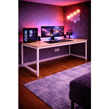 Flinder Çam/beyaz Oyuncu Masası 160X60, Bilgisayar Masası, Gamer Masası, Gaming Masa, Metal