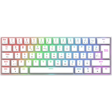 Gravion Kyra MK61 Rgb Mekanik Gaming Oyuncu Klavye 61 Tuş, Kablosuz Bluetooth + 2.4g + Kablolu, Red
