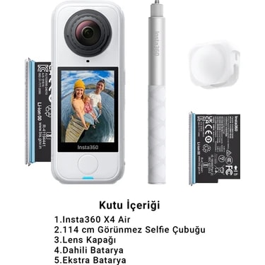 INSTA360 X4 Air 8k 360 Aksiyon Kamerası Başlangıç Kiti Beyaz – Sarsıntı Önleyici, Görünmez Çubuk,