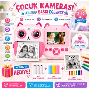 Robeve Çocuk Kamerası Anında Baskılı Termal Yazıcılı Fotoğraf Makinesi 3-12 Yaş Çocuk Fotoğraf