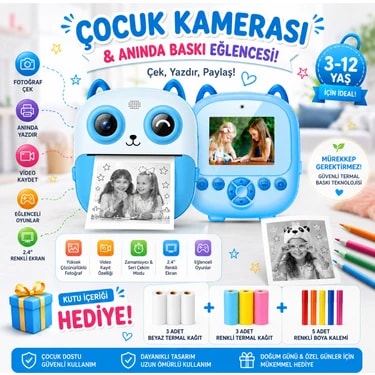Robeve Çocuk Kamerası Anında Baskılı Termal Yazıcılı Fotoğraf Makinesi 3-12 Yaş Çocuk Fotoğraf