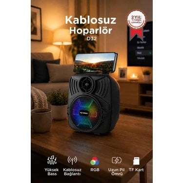 Torima Bluetooth Hoparlör Telefon Tutacaklı Taşınabilir Şarjlı USB TF Kablosuz Speaker D32