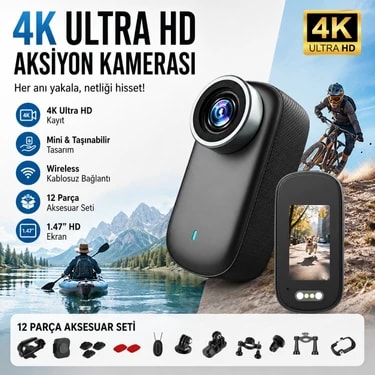 Robeve 4K Ultra Hd Mini Aksiyon Kamerası – 1.47” Hd Ekranlı Taşınabilir Wireless Vlog Kamera, 180°