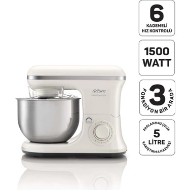 Arzum AR1189 Crust Mix Lite Stand Mikser 5L Kapasiteli 3 Farklı Aparat 1500W,