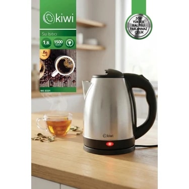 Kiwi KK-3331 Su Isıtıcı Kettle | 1500W & 1.8 L Paslanmaz Çelik & 360 Kablosuz Kullanım & Otomatik
