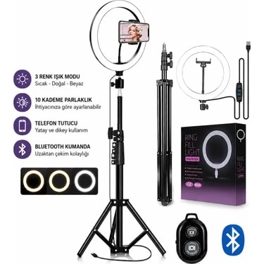 Moxti Ring Light LED Işıklı Tripod 10 Inç Halka Youtuber Tiktok Video Makyaj Işığı Ayaklı 10