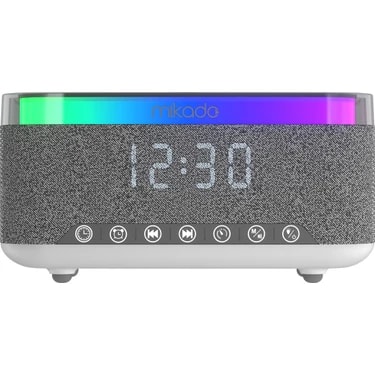 Mikado MD-W10 1200MAH 10W Gri Bt, Usb, Kablosuz Şarjlı Rgb-Gece Lambası Özellikli Alarmlı Saat