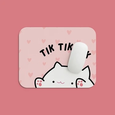 Tabloe Tatlı Kedi Temalı Kalpli Ergonomik Pembe Mouse Pad - 23X19 cm - Kaydırmaz Tabanlı Kaliteli
