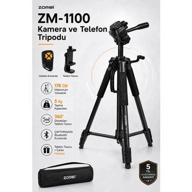 Zomei ZM-1100 Profesyonel Telefon/kamera TRIPODU-360’ Dönebilen Telefon Tutucu ve Bluetooth