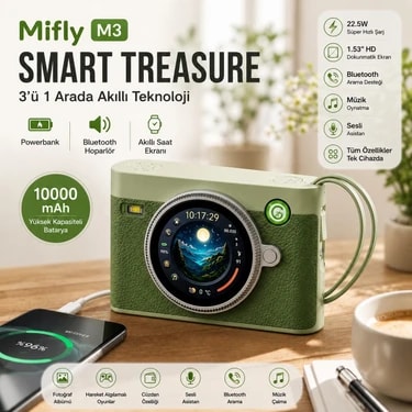 Mifly Smart Treasure M3 10000 Mah 22.5W Hızlı Şarjlı Powerbank Bluetooth Hoparlör 1.53’’ Dokunmatik