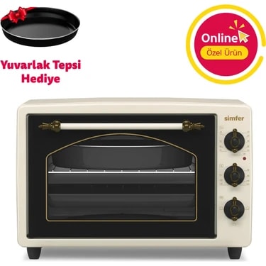 Simfer 3495 Retro Bej 34 LT Statik Mini/Midi Fırın - 4 Fonksiyon, Programlanabilir Pişirme & Isı