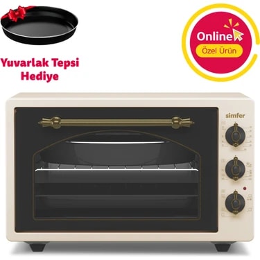 Simfer 4295 Retro Bej 42LT Turbo Fan Mini/Midi Fırın – 6 Fonksiyon, Yoğurt Yapma & Buz Çözme