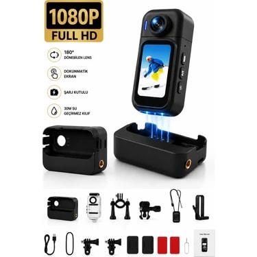 Robeve 1080P Full Hd Mini Aksiyon Kamerası Şarj Kutulu Powerbankli 180° Dönebilen Lensli Dokunmatik