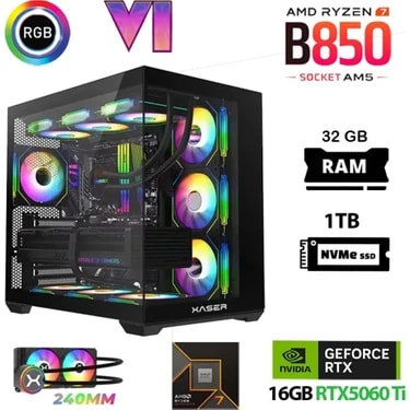 Xaser Lexus X690 Ryzen 7 7800X3D 32GB Ram 1tb M.2 Nvme SSD 16GB RTX5060 Ti Sıvı Soğutmalı Masaüstü
