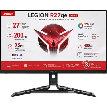 Lenovo Legion R27QE Gen 2 27" 0.5 Ms (Mprt) 200Hz (2xHDMI-Displayport) HDR10 AMD Freesync Premium