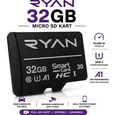 Ryan 32GB Micro Sd Hafıza Kartı U1 V30 A1 Sdhc 4K Video Destekli Yüksek Hızlı Telefon Kamera Drone