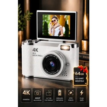 Seyutech 4K Dijital Fotoğraf Makinesi 48MP Flip Ekranlı 8x Zoom Flaşlı 64GB Sd Kart Hediyeli Selfie