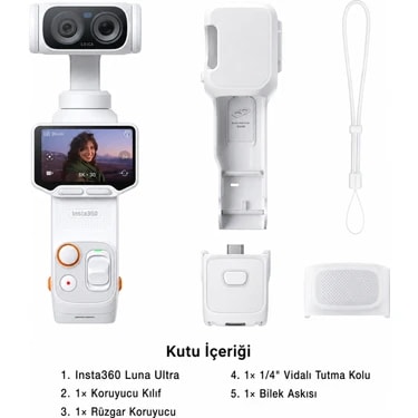 INSTA360 Luna Ultra Standart Bundle 8k Çift Lensli Gimbal Beyaz Aksiyon