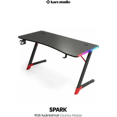 Karr Gaming Spark 25mm RGB Aydınlatmalı Oyuncu Masası | Siyah Karbon Fiber