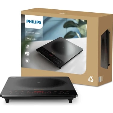 Philips 2000W Ultra Ince Şık Indüksiyonlu Ocak: 8 Ön Ayarlı, Otomatik Kapanmalı ve Çocuk Kilitli