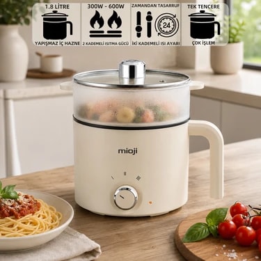 Mioji EP35 600W 1.8L Çok Fonksiyonlu Buharlı Elektrikli Pişirici - Beyaz Plastik