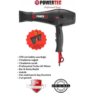 Powertec TR-701 Kuaför Tipi Profesyonel Fön Makinesi 2500W