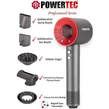Powertec TR-3333 BLDC Motor 5 Fonksiyon Plazma Saç kurutma & Fön