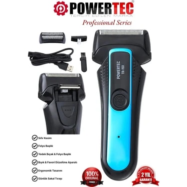 Powertec TR-150 Profesyonel Şarjlı Günlük Sakal Tıraş Makinesi Sinekkaydı Tıraş ve Erkek