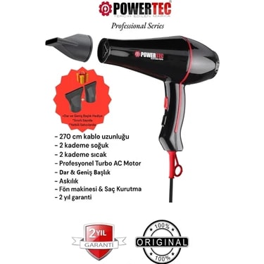 Powertec TR-601 Turbo Professional Series Fön Makinesi & Saç Kurutma 2500w