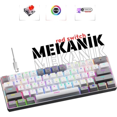 Rever T60W Mekanik Oyuncu Klavyesi Red Switch Rgb LED Işıklı Kablolu Gaming