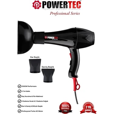 Powertec TR-901 Fön Makinesi + Vigo Başlık Profesyonel Saç Kurutma & Fön