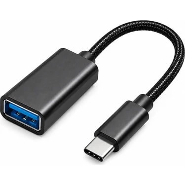 Type-C To USB 3.0 Dişi Otg Dönüştürücü Adaptör Kablosu Örgülü Siyah Telefon Tablet Bilgisayar