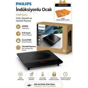 Philips Taşınabilir 8 Ön Ayarlı 10 Isı Seviyeli Otomatik Kapanmalı Indüksiyonlu
