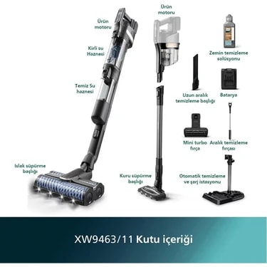 Philips 9000 Serisi AquaTrio Kablosuz Dikey Süpürge, Otomatik Temizleme ve Şarj İstasyonu​,