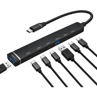 Coverzone 7 In 1 USB Type-C Çoklayıcı Hub ADS-810, 5 Usb-C 2.0, USB 3.0 ve USB 2.0 Portlu