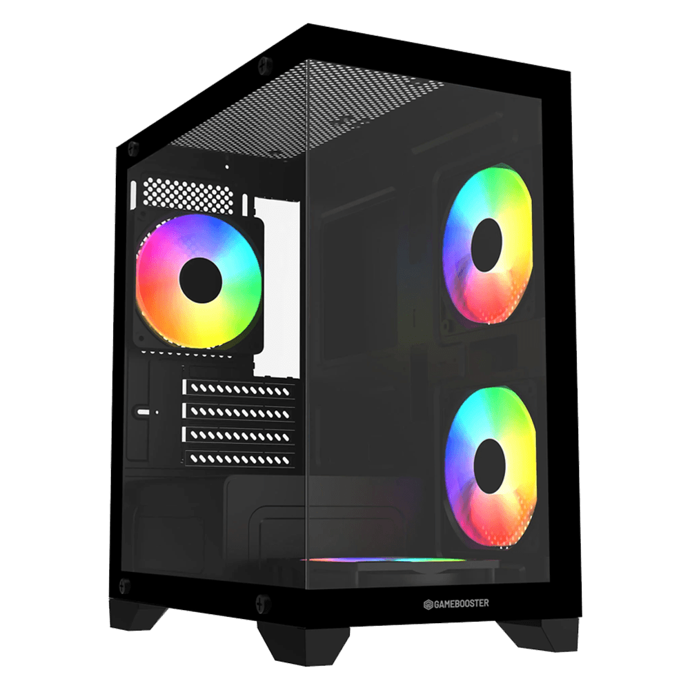 GameBooster M6001B 600W SeaView Tempered Glass Rainbow Siyah mATX Kasa