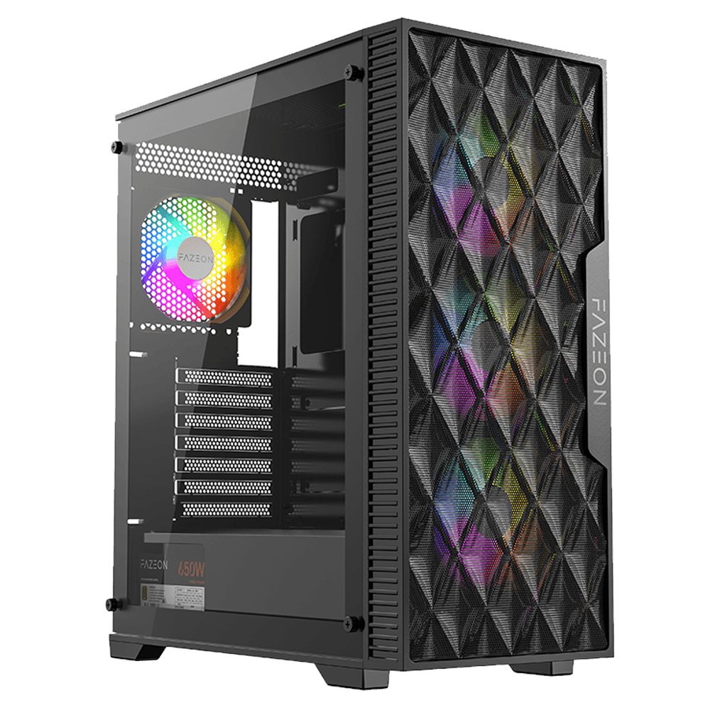 FAZEON F7 PLUS 650W 80+ Bronze Tempered Glass Mesh 4x RGB Fanlı Siyah ATX Bilgisayar Kasası