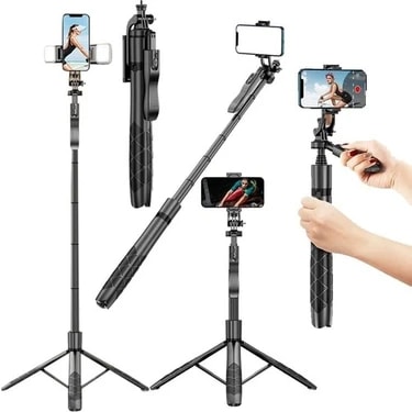 Asfal Uzaktan Kumandalı Çok Amaçlı Tripod ve Selfie Çubuğu 156 cm Telefon, Kamera, Işık ve Gopro