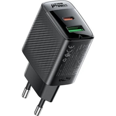 Acefast 30W PD USB-C + USB-A 2 Port Hızlı Şarj Aleti Isı Düşüren GaN Destekli Akım Korumalı Güç