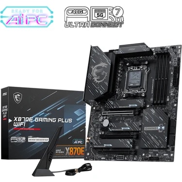 Msı X870E Gamıng Plus Wıfı Am5 Ddr5 8200MHZ(OC) 3x M.2 USB 40GBPS HDMI Dp 5g Lan Wıfı 7 Rgb