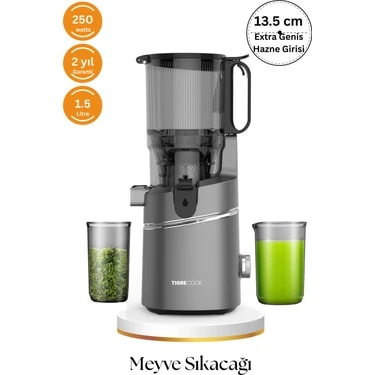 TIGRECOOK Slow Juicer Yavaş Sıkım Sorbe Dondurma Katı Meyve Sıkacağı Gri