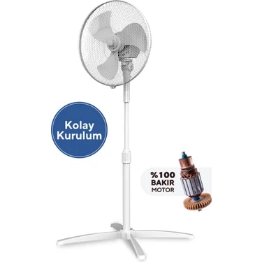 Kumtel KTF-290 Beyaz 16 İnç Ayaklı Vantilatör 40 W,3 Kanatlı, 3 Pervaneli, 120 cm Ayarlanabilir