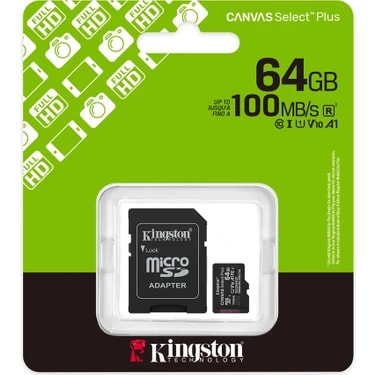 Kingston SDCS3/64GB 64GB microSDXC Canvas Select Plus Gen3 100MB/s A1 Card +