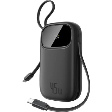 Baseus EnerFill FC31 Dijital Ekranlı Hızlı Şarj Powerbank Dahili Çift USB-C Kablo 10000mAh 45W -