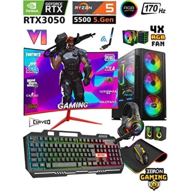 Prime X70 Ryzen 5 5500 32GB 1tb M.2 SSD RTX3050 24" 170Hz Hazır Sistem Oyuncu Masaüstü