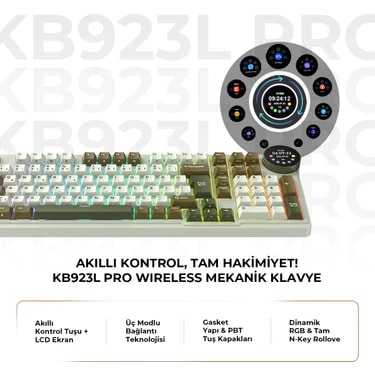 Havit Gamenote KB923L Pro Tri-Mode Kablosuz Mekanik Rgb Oyuncu Klavyesi – LCD