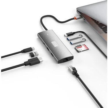 Secuzi 9in1 Silver Type-C Docking Station-Hub / Macbook Uyumlu / SD-Micro SD / 2x USB 3.0 / 1x USB