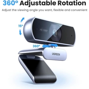 UGREEN Full HD 1080P Webcam – Çift Mikrofonlu, Net Görüntü, Otomatik Işık Ayarı, Gizlilik Kapaklı,