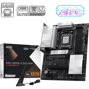 MSI Msı MB Pro X870E-S Evo Wıfı Am5 Ddr5 8200MHZ(OC) 3x M.2 USB 40GBPS Type-C Dp HDMI 5g Lan Wıfı
